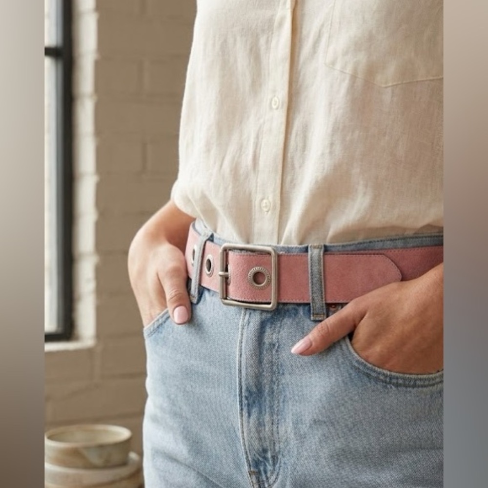 Pink Suede Belt with Silver Buckle Size M